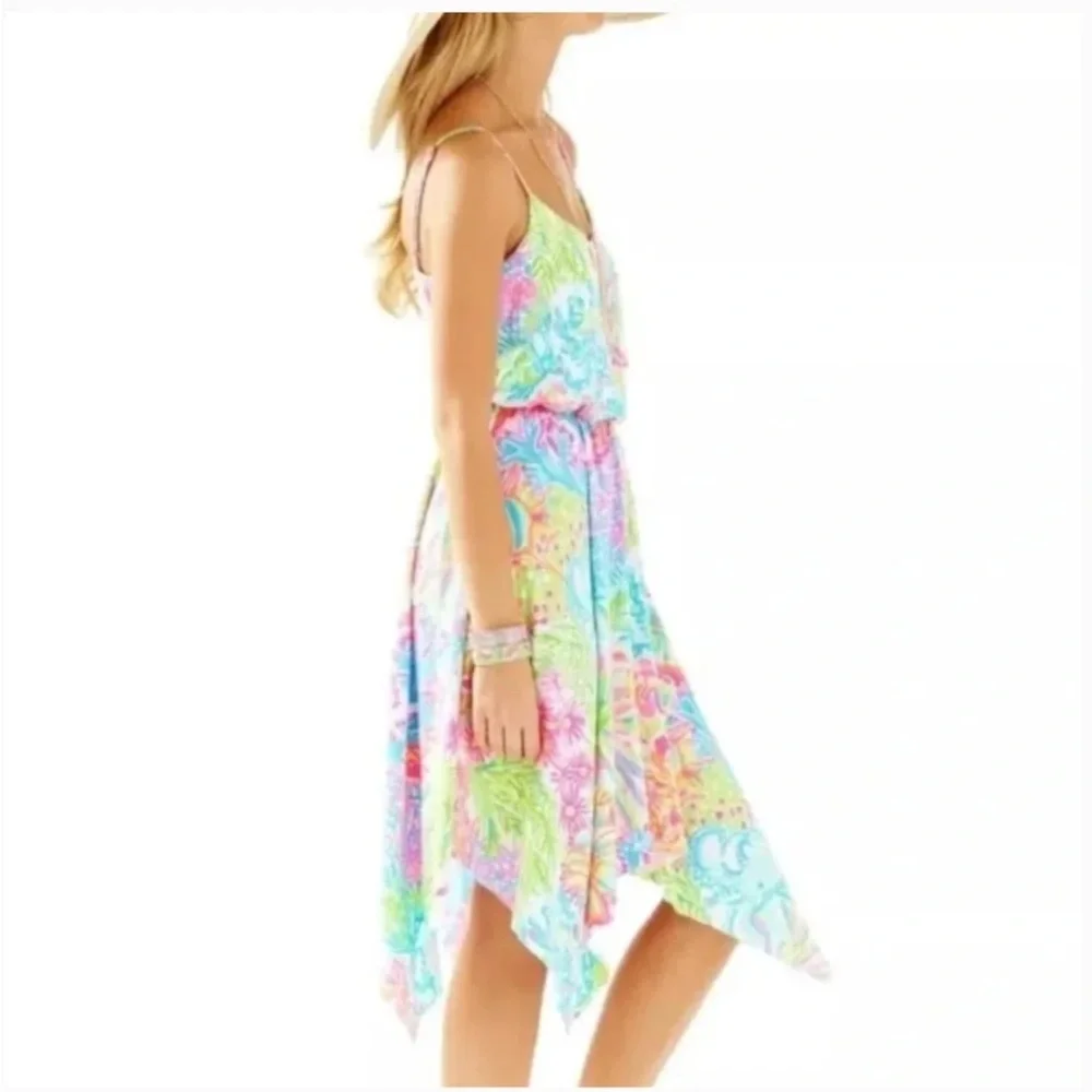 Lilly Pulitzer Dominica Sun Dress Womens XS  Lovers Coral Handkerchief Hem - Picture 2 of 14
